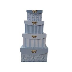 Blue Gift Decorative Box Set of 4 Florals Bows & Stripes Valentines Mothers Day